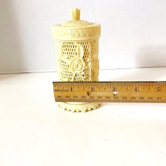 Vtg 70’s Hong Kong Rose Trellis Celluloid Plastic Container Hors d'oeuvres Forks - Picture 6 of 7